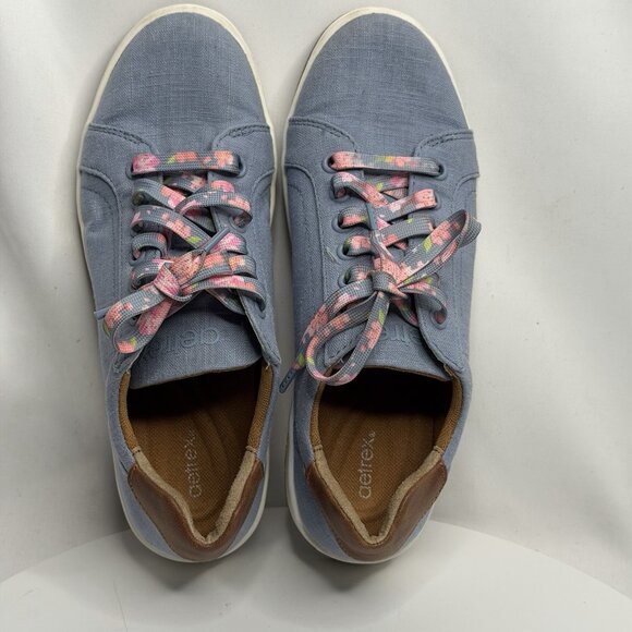 Aetrex Shoes Womens 7 Renee Arch Support Sneakers Blue Canvas Lace Up Low Top - Picture 6 of 8